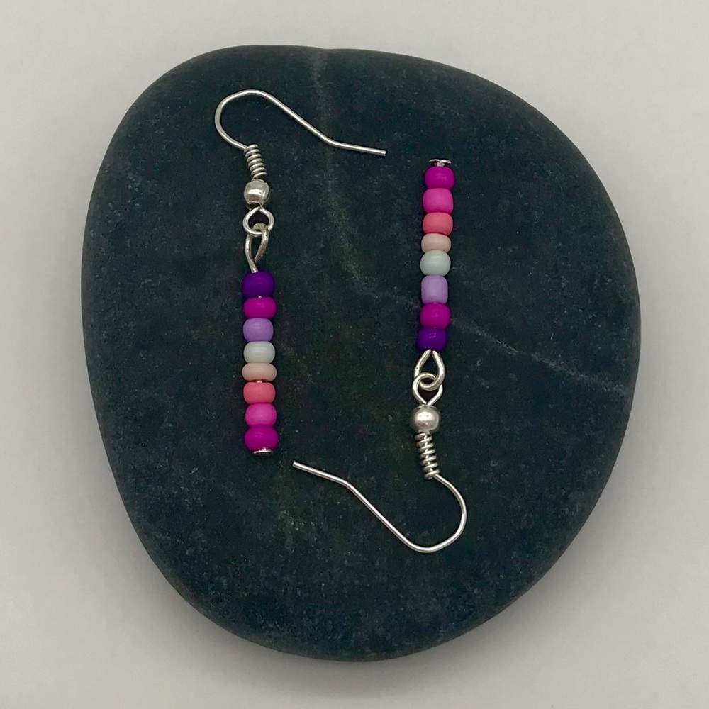 Boho Lightweight Dangle Earrings Purple Pink - Picture 2 of 3